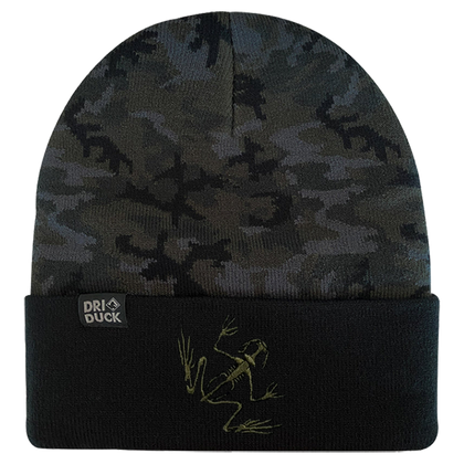 DRI DUCK Coleman Bone Frog Black Woodland Camo Cuffed Beanie