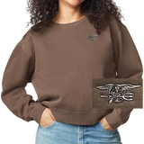 Ladies Espresso Garment-Dyed Mid-Length Trident Crewneck Sweatshirt
