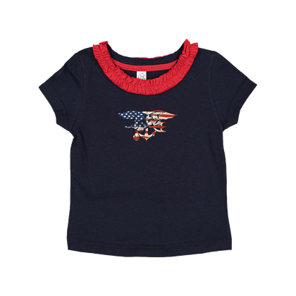 Toddler Girls Patriotic Trident Ruffle Neck T-shirt